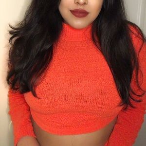 Bright Orange Cropped chenille sweater